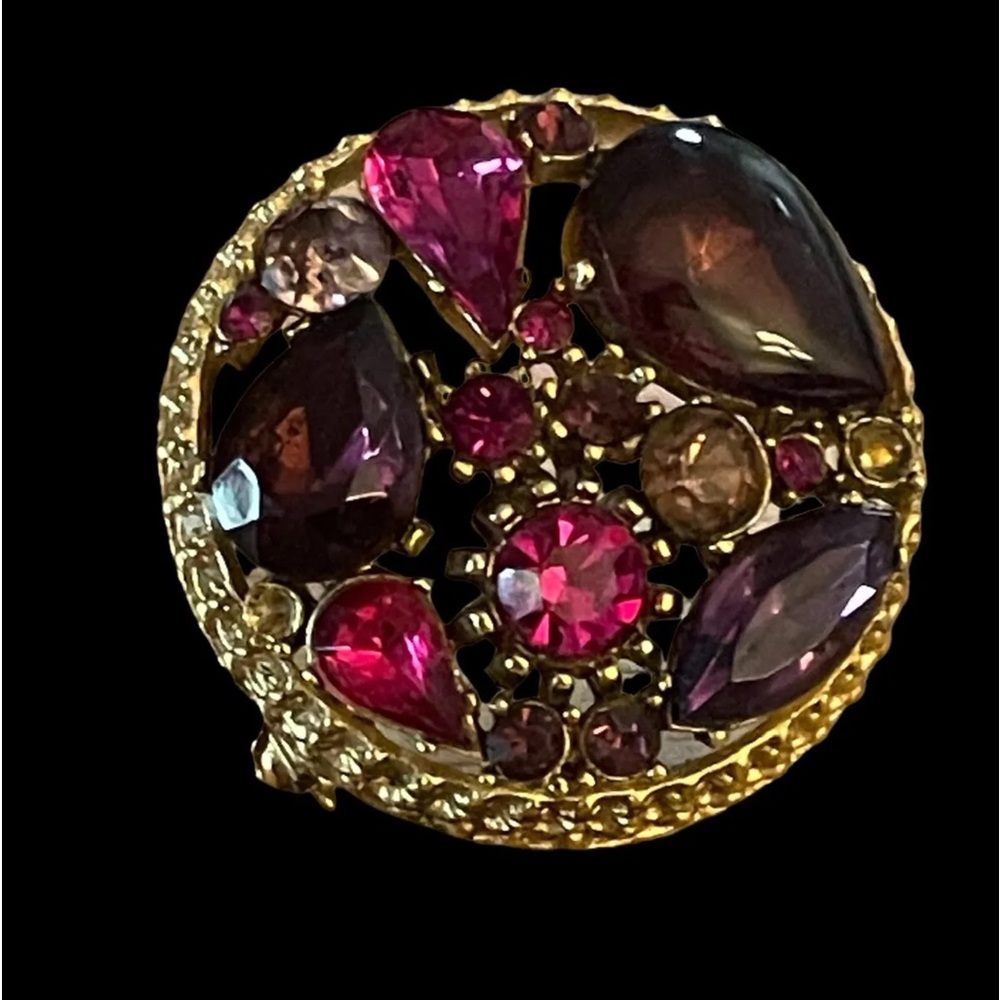 Vintage 1970’s Sphinix Fruit Salad Pink Purple Amethyst Glass Brooch.